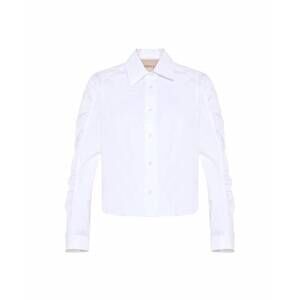 NEW THEO THE LABEL women's echo ruched sleeve shirt in white